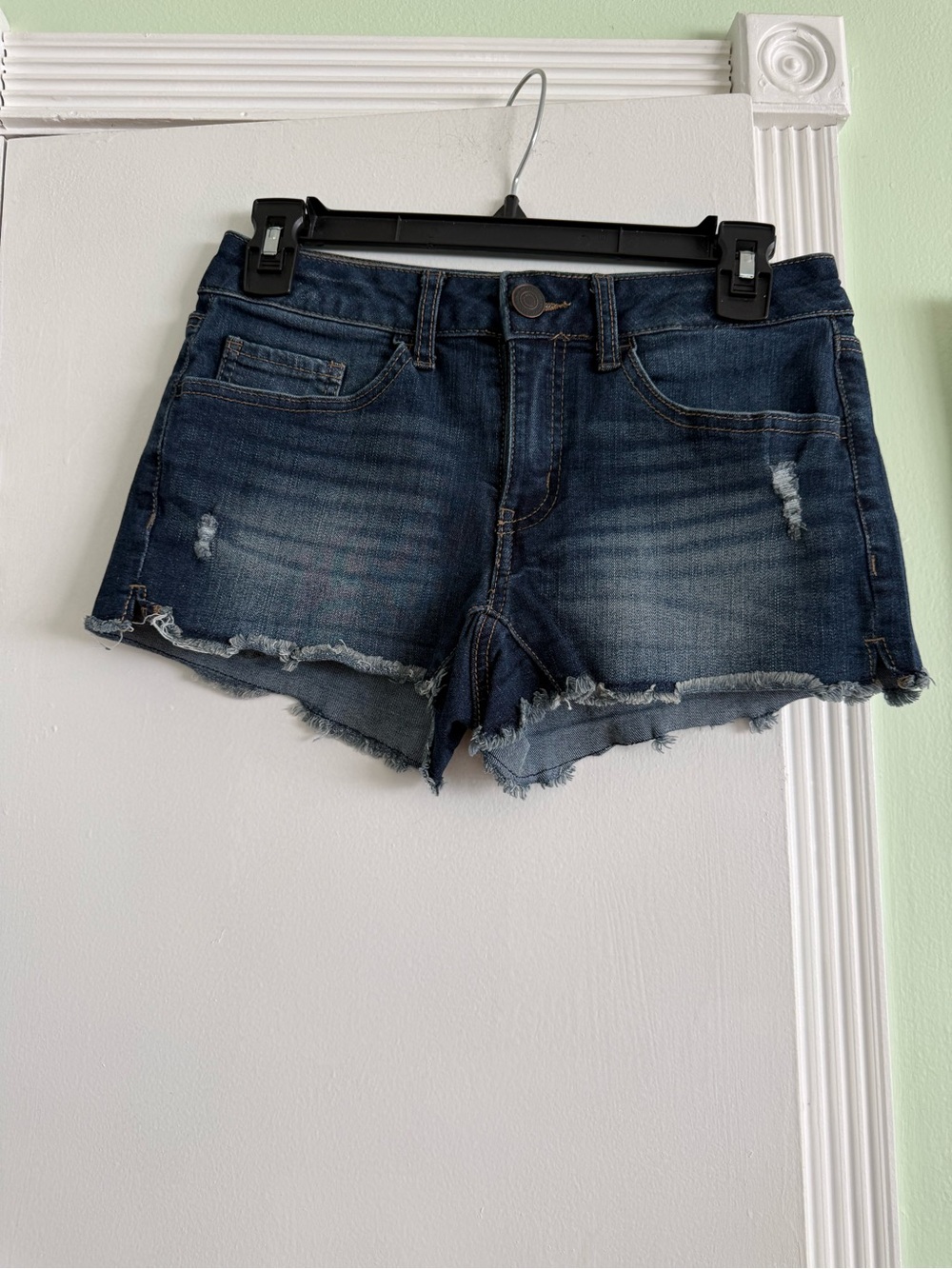SO Dark Wash Distressed Denim Shorties - Blue